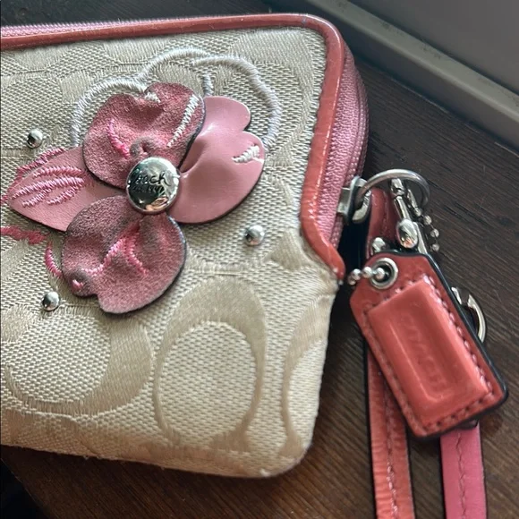 Coach Pink accent Leather Floral Clutch - Picture 2 of 4